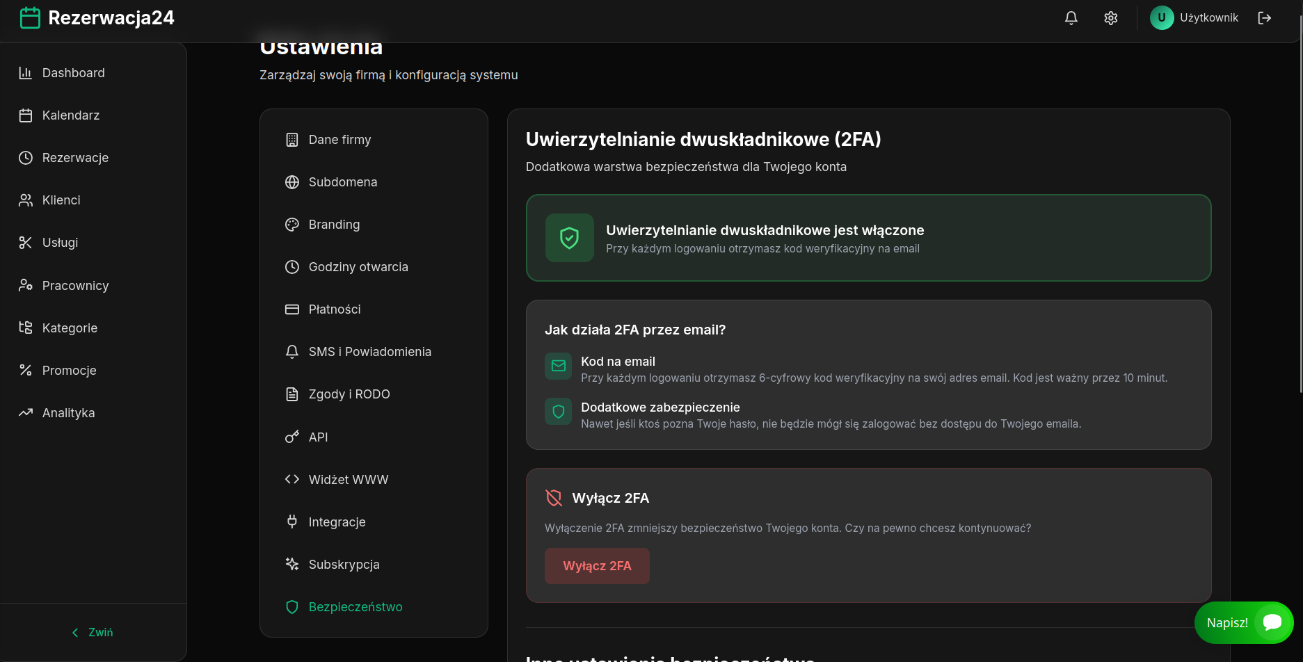 Uwierzytelnianie 2FA - Screenshot